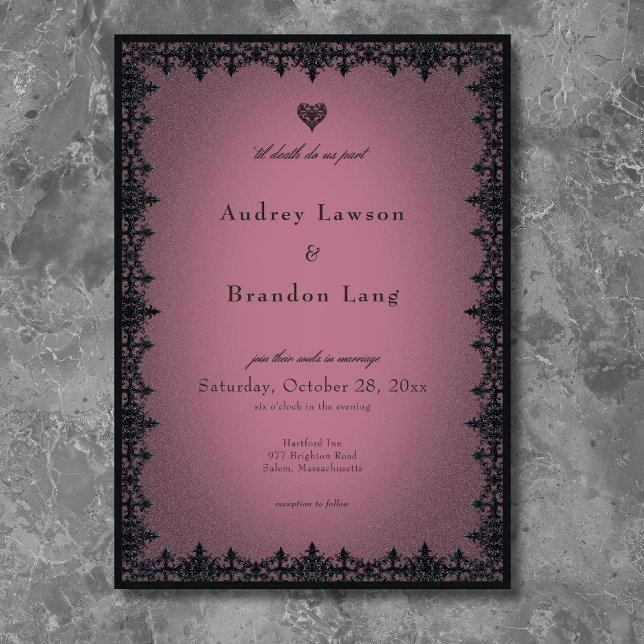 Invitation Frontière en fer gothique victorien Mariage de Bou (Victorian Gothic Iron Border Burgundy Wedding Invitation)