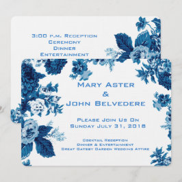 Invitation Frontière florale botanique vintage bleue et