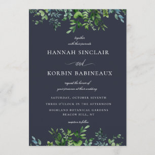 Invitation Frontière Forêt Rustique Mariage bleu Marine