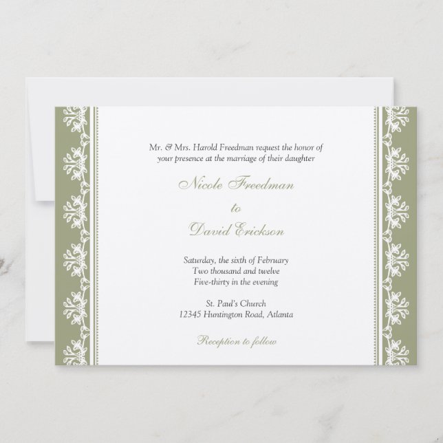 Invitation Frontière perlée verte de l'Écru mariage personnal (Devant)