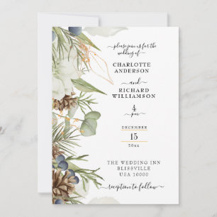 Invitation Frontière rustique Pinecone sur blanc