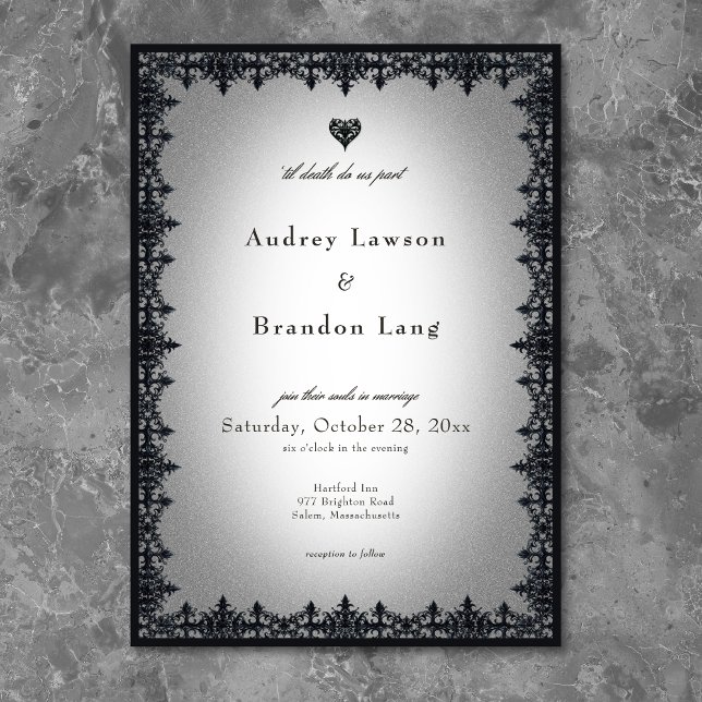 Invitation Frontière victorienne gothique Mariage blanc (Victorian Gothic Iron Border White Wedding Invitation)