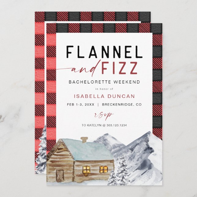 Invitation FROST Red Flannel & Fizz Winter Bachelorette (Devant / Derrière)