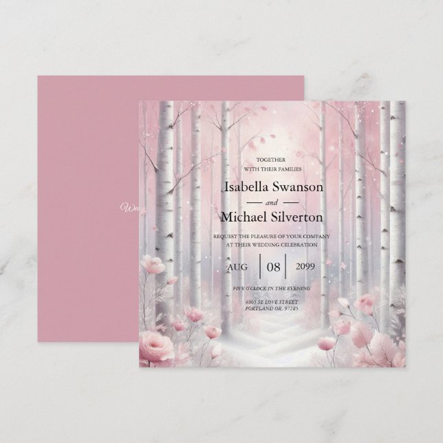 Invitation Frosted Petals in a Winter Woodland Wedding (Devant / Derrière)