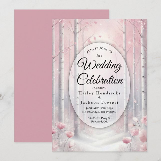Invitation Frosted Petals in a Winter Woodland Wedding (Devant / Derrière)