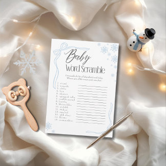Invitation Frosty Blue Bow Baby Word Scramble Jeu