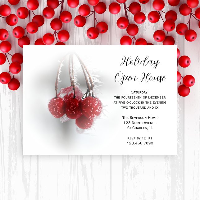 Invitation Frosty Red Berries Holiday Open House Party (Créateur téléchargé)