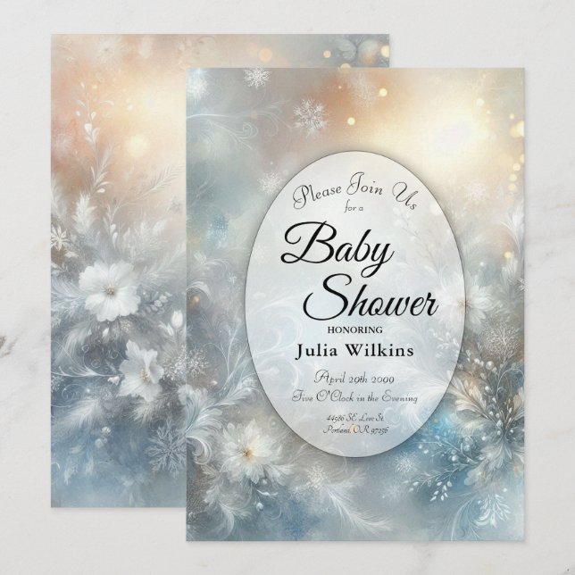 Invitation Frozen Petals in a Golden Winter Mist Baby Shower (Devant / Derrière)