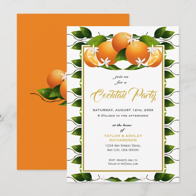Invitation Fruit d'orange fête d'été (Devant / Derrière)