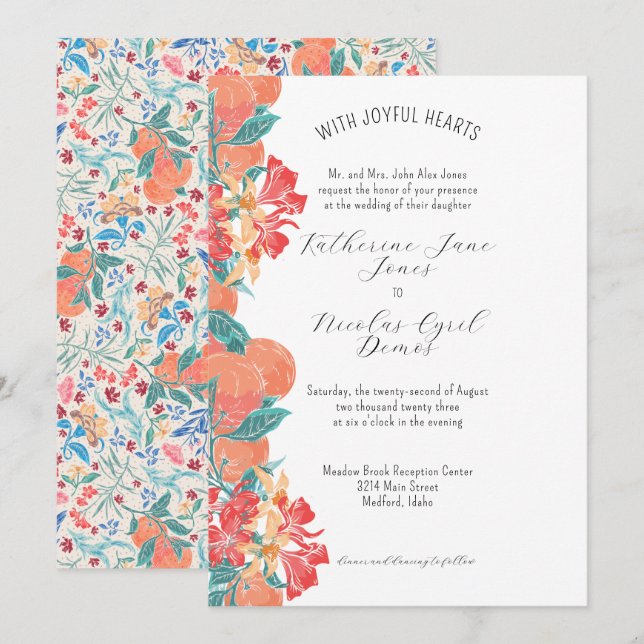Invitation Fruit et Motif d'aquarelle de corail d'été (Devant / Derrière)