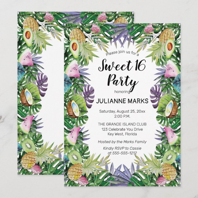 Invitation Fruit tropical| Gastronomie 16 Soirée d'été (Devant / Derrière)