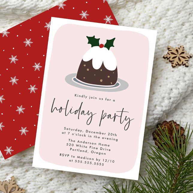 Invitation Fruitcake Frosted Holly Pink & Red Holiday Party (Créateur téléchargé)