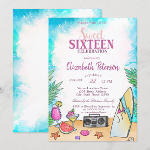 Invitation Fruits de Cocktail de Plage Frais Soirée Douce 16 
