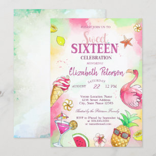 Invitation Fruits de flamant rose Fête estivale au bord de la