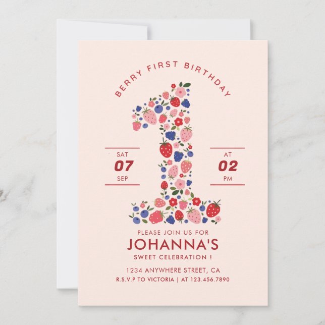 Invitation Fruits de fraises sucrés Pastel Rose (Devant)