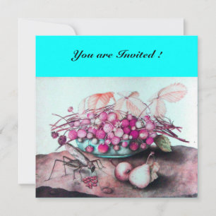 Invitation FRUITS DE SAISON / FRAISES ET POIRES Bleu rose