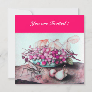 Invitation FRUITS DE SAISON / FRAISES,POIRES Rose fuchsia