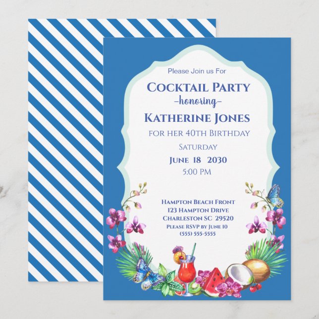 Invitation Fruits d'été Anniversaire Cocktail Party (Devant / Derrière)