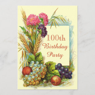 Invitation Fruits et fleurs colorés Vintages 100e anniversair