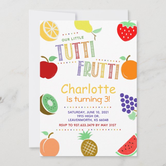 Invitation Fruits Tutti Frutti Anniversaire (Devant)