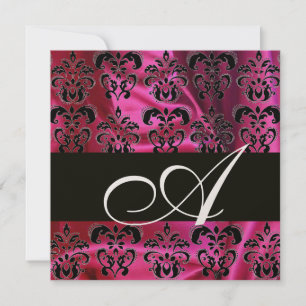 Invitation FUCHSIA BLACK SILK DAMASK MONOGRAM, Champagne