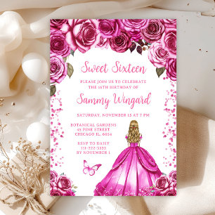 Invitation Fuchsia Blonde cheveux princesse Sweet sixteen