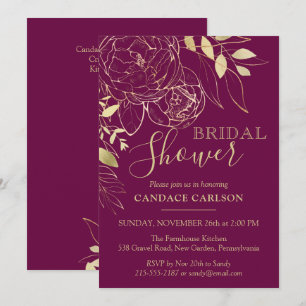 Invitation Fuchsia Fête des mariées florale moderne rose & or