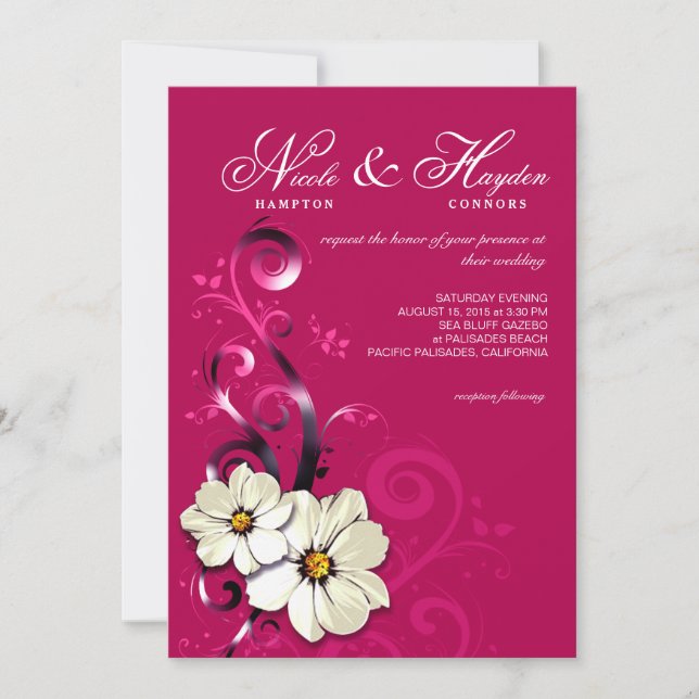 Invitation Fuchsia floral fleuri du monogramme | de Flourish (Devant)