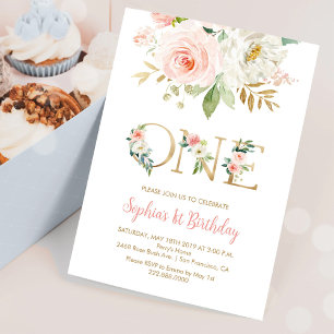 Invitation Fuchsia Floral, Or, UNE Fête d'anniversaire de fil