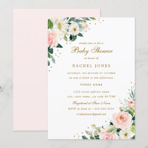 Invitation Fuchsia floral rose gold pour mariage Baby Shower