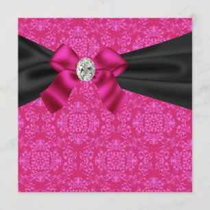 Invitation Fuchsia Hot Pink Black Damask Party