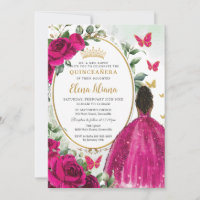 Fuchsia Hot rose Floral Brown Princesse Quinceañer