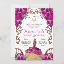 Invitation Fuchsia Magenta Floral Ouest Charro Quinceañera