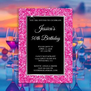 Invitation Fuchsia Pailleté Noir 50e Anniversaire