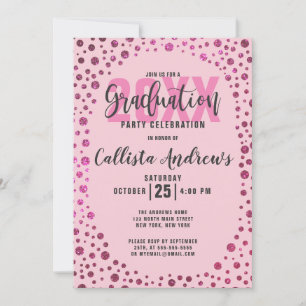 Invitation Fuchsia Parties scintillant rose Confetti Graduati