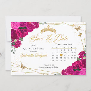 Invitation Fuchsia Pink & Gold Quinceañera Enregistrer La Dat