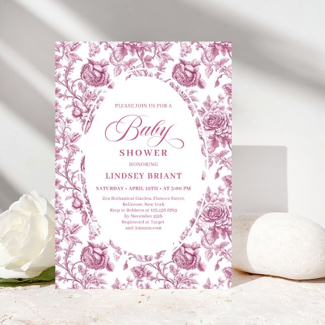 Invitation Fuchsia Pink Roses Pattern Boho Floral Baby Shower (Fuchsia Pink Roses Pattern Floral Baby Shower Invite)