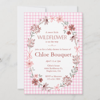 Invitation Fuchsia Rose Fleur Sauvage Gingham Baby Shower 009