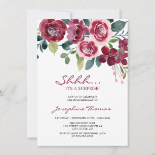 Invitation Fuchsia Rose Florale Surprise Anniversaire