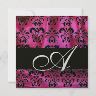 Invitation FUCHSIA ROSE NOIR DAMAS TISSU MONOGRAMME Argent