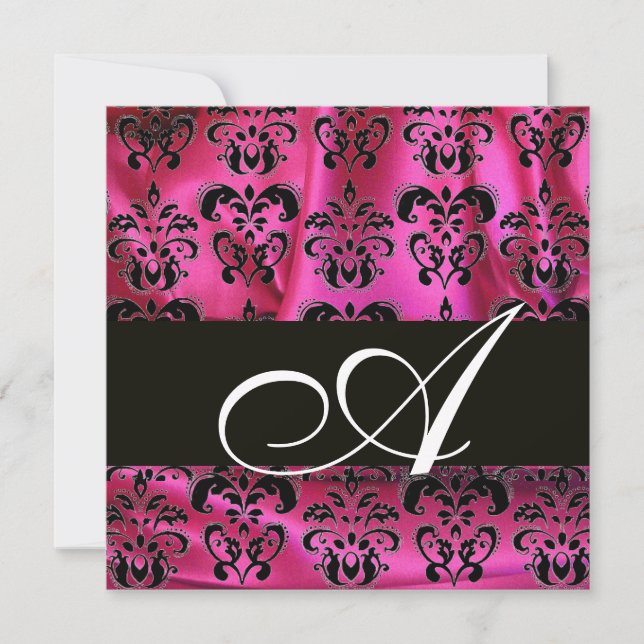 Invitation FUCHSIA ROSE NOIR DAMAS TISSU MONOGRAMME , blanc (Devant)