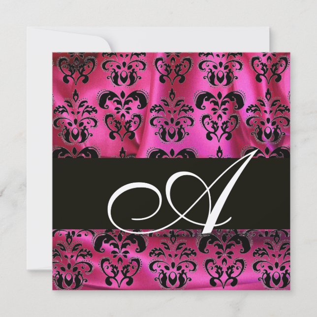 Invitation FUCHSIA ROSE NOIR DAMASSÉ TISSU MONOGRAMME Champag (Devant)