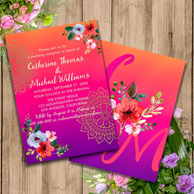 Invitation Fuchsia rose orange violet brillant et gras floral (Créateur téléchargé)