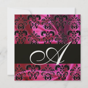 Invitation FUCHSIA  SOIE NOIRE DAMAS MONOGRAMME , Glace Blanc