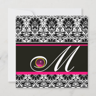 Invitation FUCHSIE ROSE NOIR DOMMASQUE MONOGRAMME Améthyste