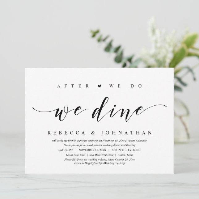 Invitation Fuite de mariage, Après nous faisons, nous dînons  (Debout devant)