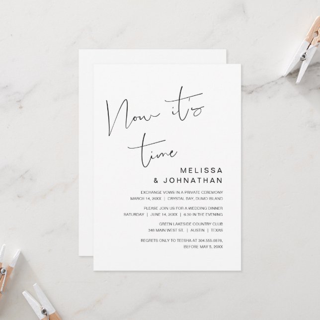 Invitation Fuite de mariage, C'est maintenant le moment  (Devant/Arrière en situation)
