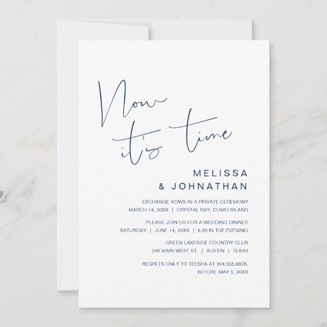 Invitation Fuite de mariage, C'est maintenant le moment, élég (Devant)