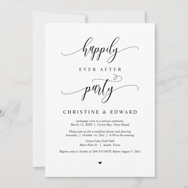 Invitation Fuite de mariage, fête de bonheur éternel (Devant)