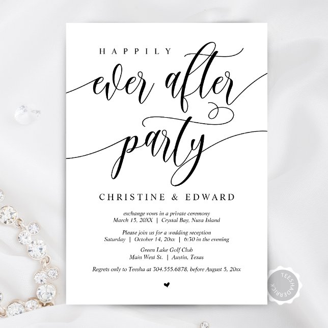 Invitation Fuite de mariage, fête pour toujours heureux  (Wedding Elopement, Happily Ever After Party Dinner and Dancing Invitation Card, Digital Download)